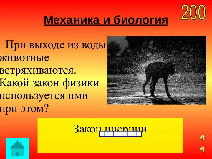 Механика и биология При выходе из воды животные встряхиваются. Какой закон