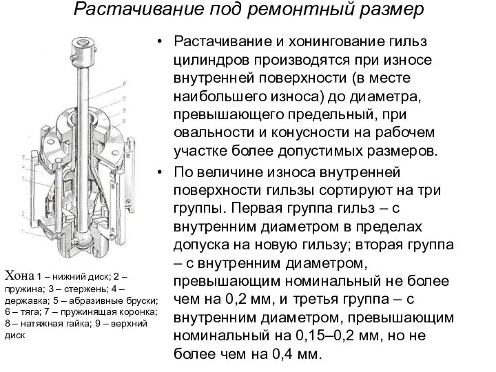 Растачивание под ремонтный размер Растачивание и хонингование гильз цилиндров производятся при