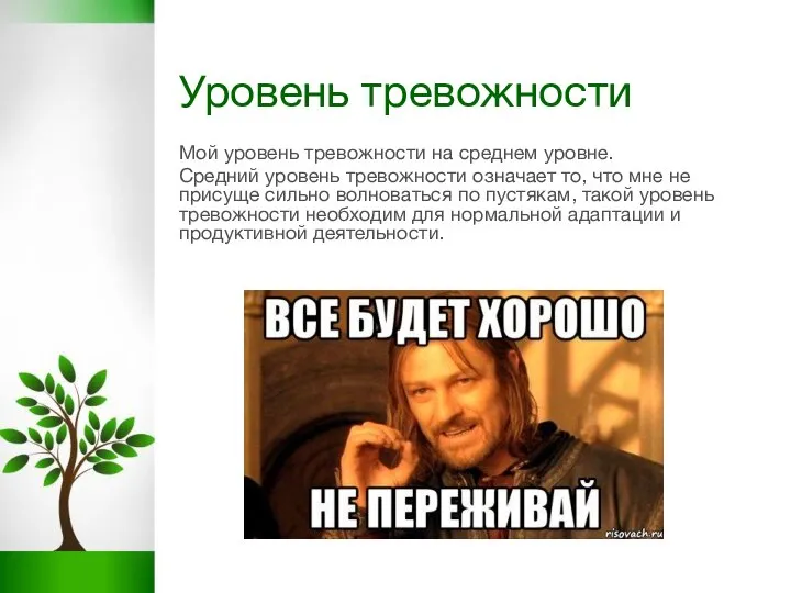 Уровень тревожности Мой уровень тревожности на среднем уровне. Средний уровень тревожности