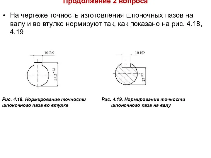 Продолжение 2 вопроса На чертеже точность изготовления шпоночных пазов на валу