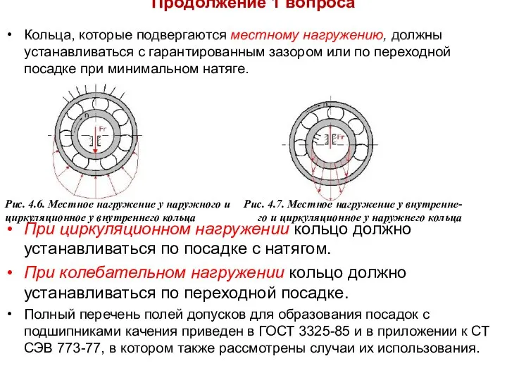 Продолжение 1 вопроса Кольца, которые подвергаются местному нагружению, должны устанавливаться с