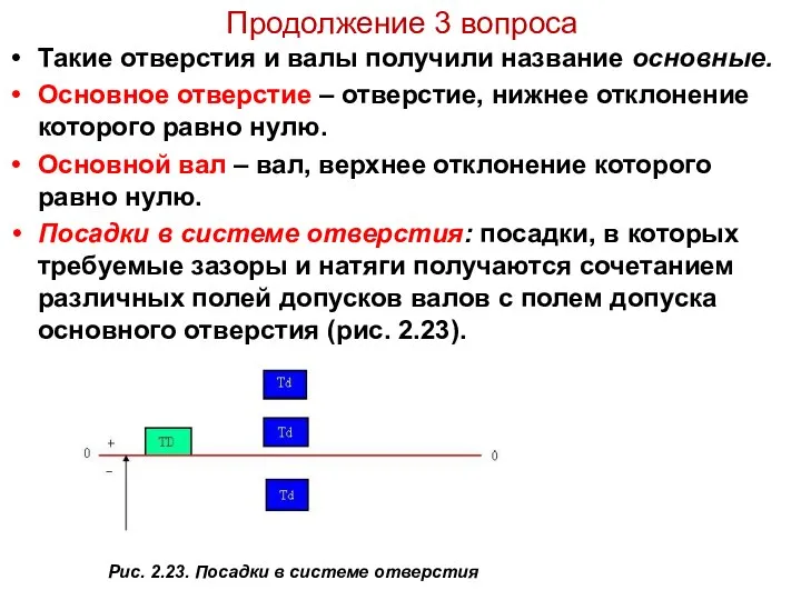 Продолжение 3 вопроса Такие отверстия и валы получили название основные. Основное