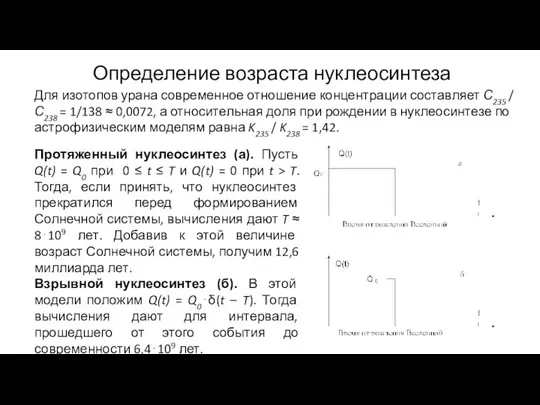 Определение возраста нуклеосинтеза Для изотопов урана современное отношение концентрации составляет С235