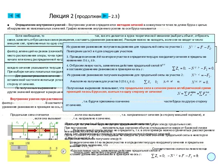 Лекция 2 (продолжение – 2.3) 6 Внутренние усилия при растяжении- сжатии