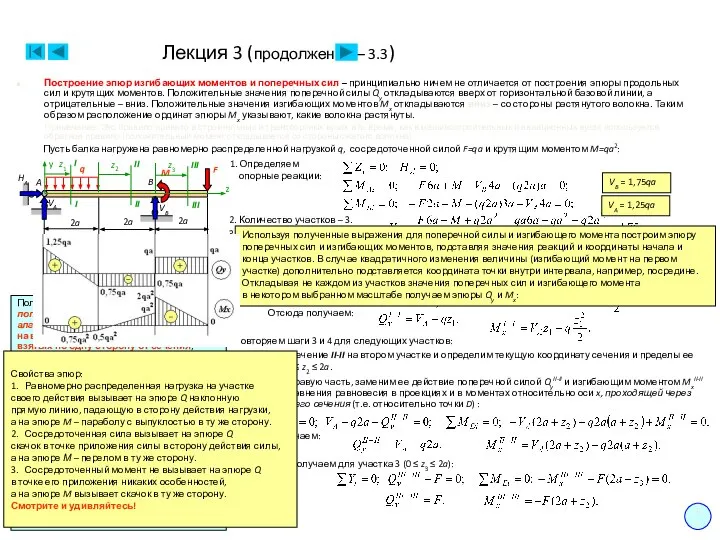 Лекция 3 (продолжение – 3.3) 10 Построение эпюр изгибающих моментов и