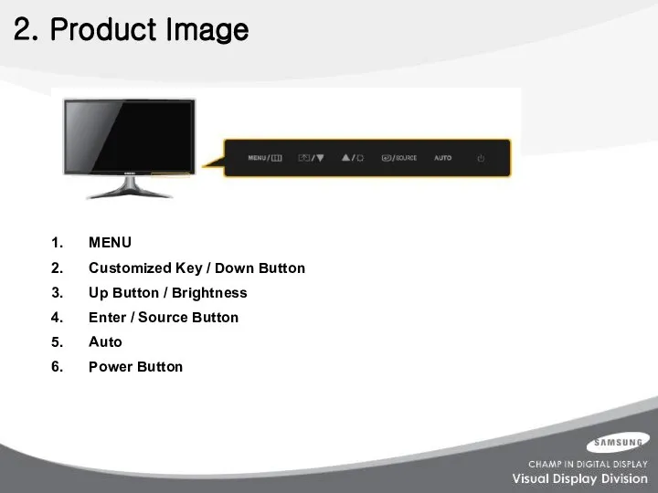2. Product Image MENU Customized Key / Down Button Up Button