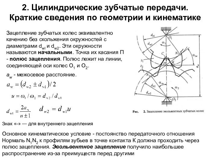 2. Цилиндрические зубчатые передачи. Краткие сведения по геометрии и кинематике Зацепление