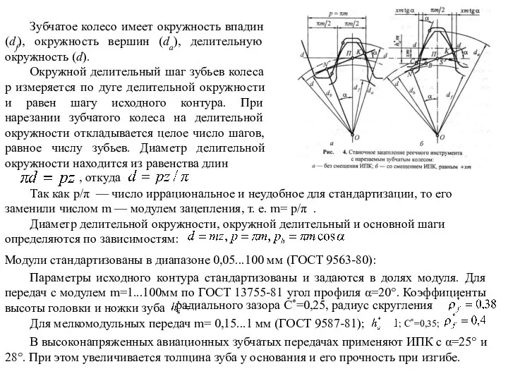 Зубчатое колесо имеет окружность впадин (df), окружность вершин (da), делительную окружность