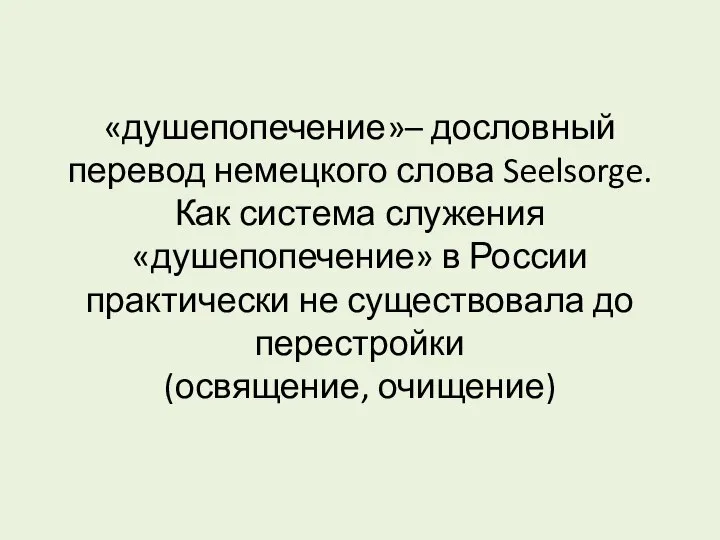 «душепопечение»– дословный перевод немецкого слова Seelsorge. Как система служения «душепопечение» в