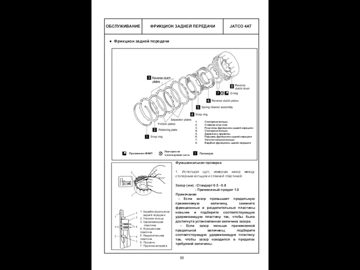 ФРИКЦИОН ЗАДНЕЙ ПЕРЕДАЧИ ОБСЛУЖИВАНИЕ Фрикцион задней передачи Функциональная проверка 1. Используя