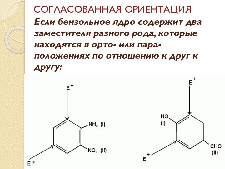 Если бензольное ядро содержит два заместителя разного рода, которые находятся в