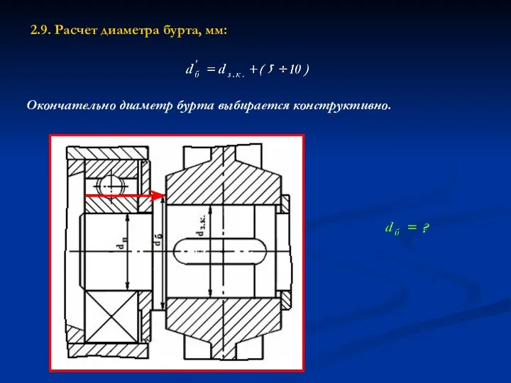 2.9. Расчет диаметра бурта, мм: Окончательно диаметр бурта выбирается конструктивно. ?