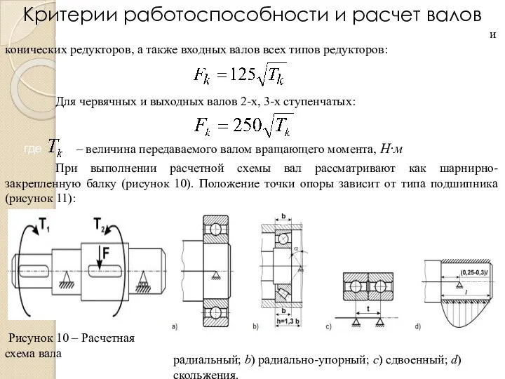 Критерии работоспособности и расчет валов Для входных и выходных валов одноступенчатых