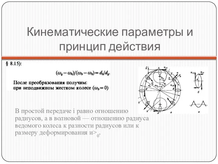 Кинематические параметры и принцип действия В простой передаче i равно отношению