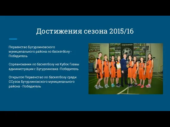 Достижения сезона 2015/16 Первенство Бутурлиновского муниципального района по баскетболу - Победитель