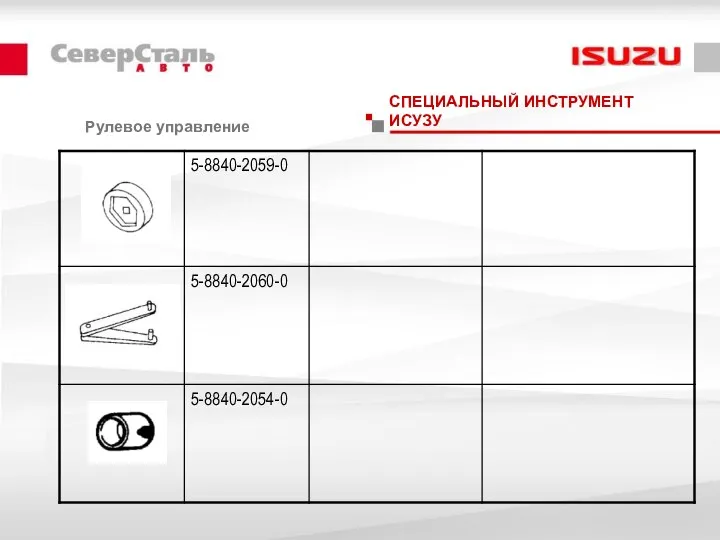 СПЕЦИАЛЬНЫЙ ИНСТРУМЕНТ ИСУЗУ Рулевое управление