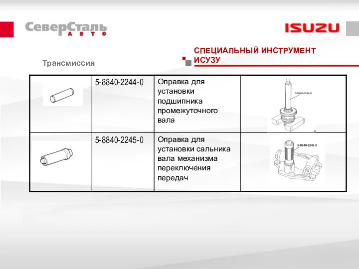 Трансмиссия СПЕЦИАЛЬНЫЙ ИНСТРУМЕНТ ИСУЗУ