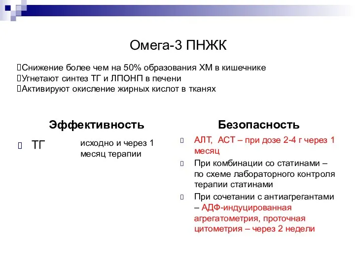 Омега-3 ПНЖК Эффективность Безопасность ТГ АЛТ, АСТ – при дозе 2-4