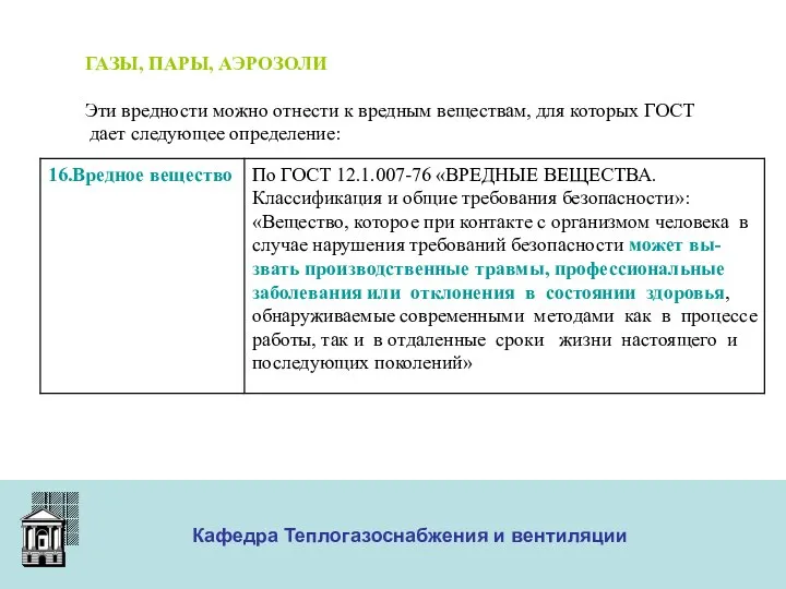 ООО «Меди» Кафедра Теплогазоснабжения и вентиляции ГАЗЫ, ПАРЫ, АЭРОЗОЛИ Эти вредности