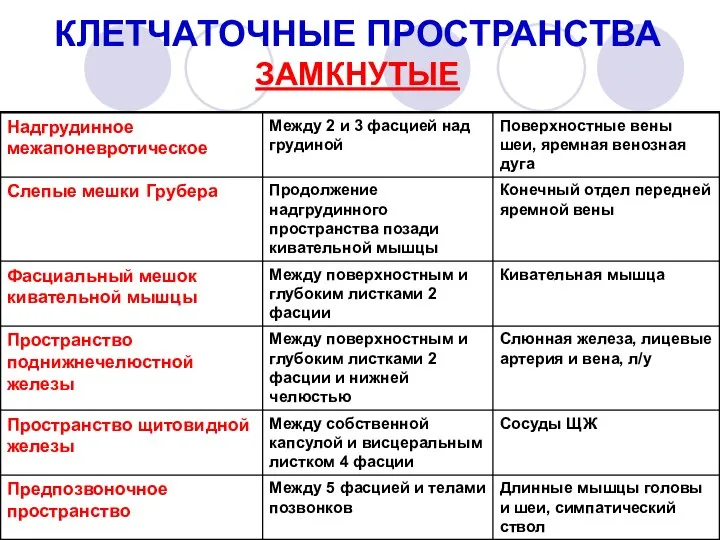 Клетчаточные пространства шеи КЛЕТЧАТОЧНЫЕ ПРОСТРАНСТВА ЗАМКНУТЫЕ