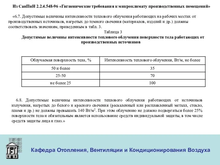 ООО «Меди» Кафедра Отопления, Вентиляции и Кондиционирования Воздуха Из СанПиН 2.2.4.548-96