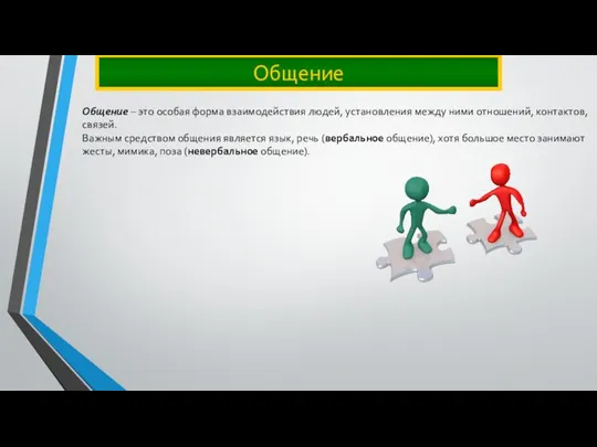 Общение Общение – это особая форма взаимодействия людей, установления между ними