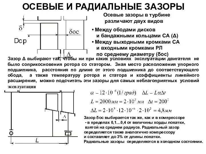 ОСЕВЫЕ И РАДИАЛЬНЫЕ ЗАЗОРЫ Осевые зазоры в турбине различают двух видов