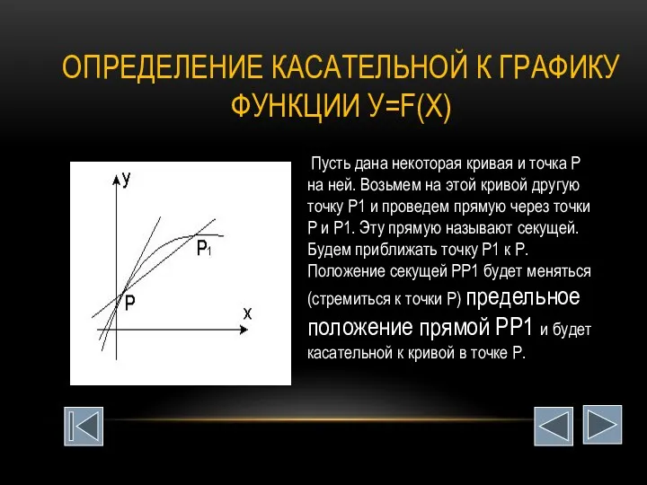 ОПРЕДЕЛЕНИЕ КАСАТЕЛЬНОЙ К ГРАФИКУ ФУНКЦИИ У=F(Х) Пусть дана некоторая кривая и