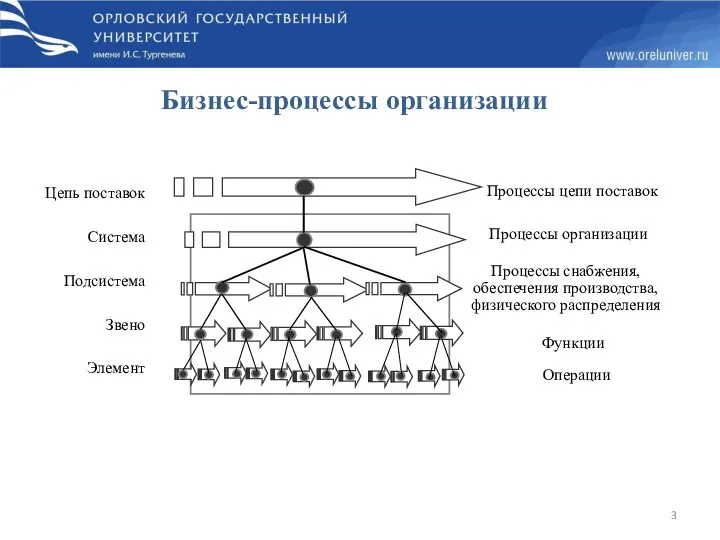 Бизнес-процессы организации Цепь поставок Система Подсистема Звено Элемент