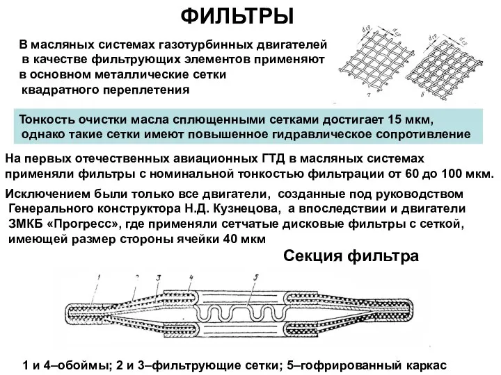 ФИЛЬТРЫ В масляных системах газотурбинных двигателей в качестве фильтрующих элементов применяют