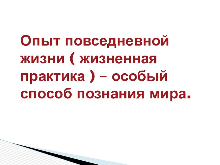 Опыт повседневной жизни ( жизненная практика ) – особый способ познания мира.