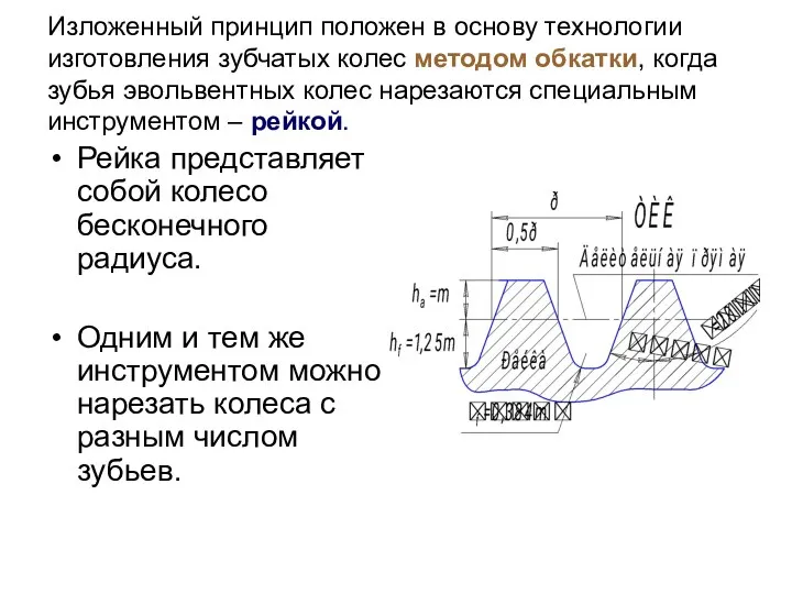 Изложенный принцип положен в основу технологии изготовления зубчатых колес методом обкатки,