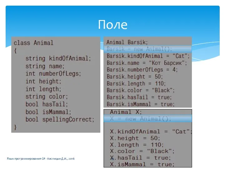 Поле Язык программирования C# - Кислицын Д.И., 2016