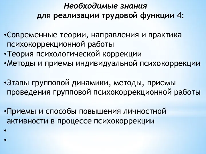 Необходимые знания для реализации трудовой функции 4: Современные теории, направления и