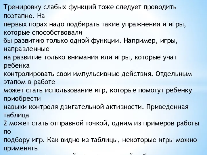 Тренировку слабых функций тоже следует проводить поэтапно. На первых порах надо