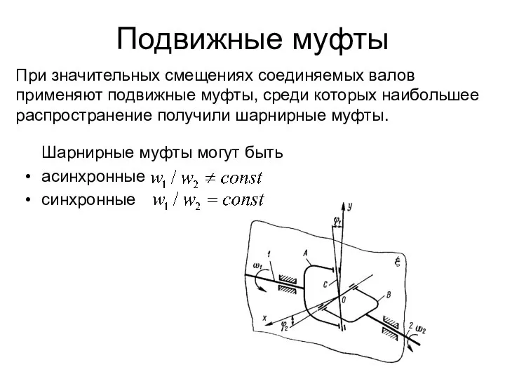 Подвижные муфты При значительных смещениях соединяемых валов применяют подвижные муфты, среди