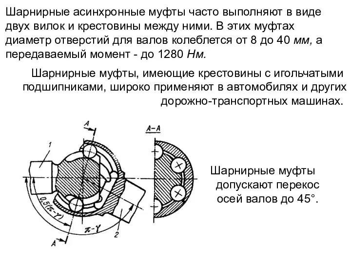 Шарнирные асинхронные муфты часто выполняют в виде двух вилок и крестовины