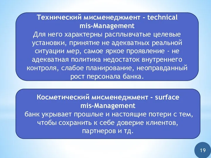 19 Технический мисменеджмент - technical mis-Management Для него характерны расплывчатые целевые