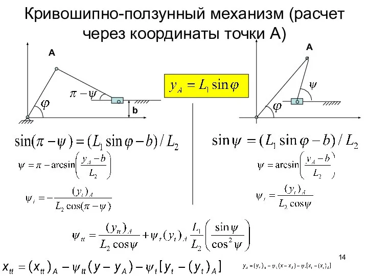 Кривошипно-ползунный механизм (расчет через координаты точки А) А А b