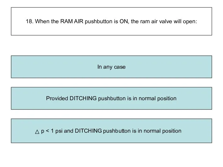 18. When the RAM AIR pushbutton is ON, the ram air