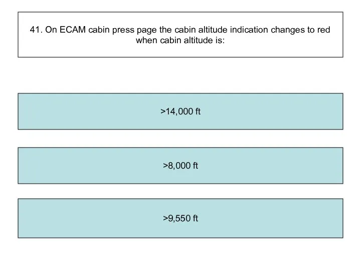 41. On ECAM cabin press page the cabin altitude indication changes