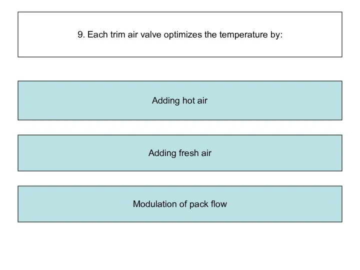 9. Each trim air valve optimizes the temperature by: Adding fresh
