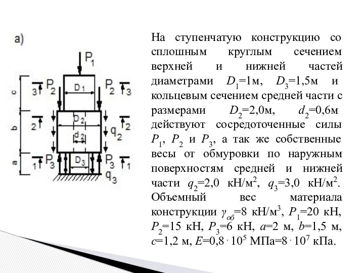 На ступенчатую конструкцию со сплошным круглым сечением верхней и нижней частей