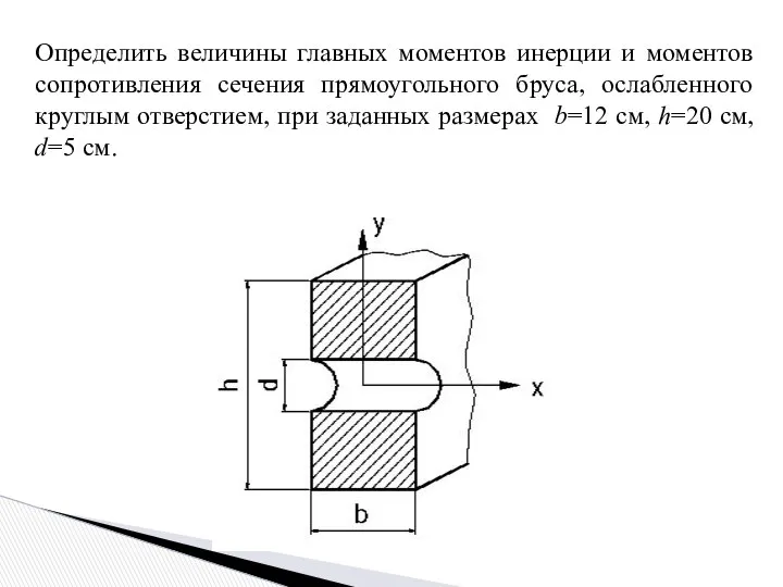 Определить величины главных моментов инерции и моментов сопротивления сечения прямоугольного бруса,