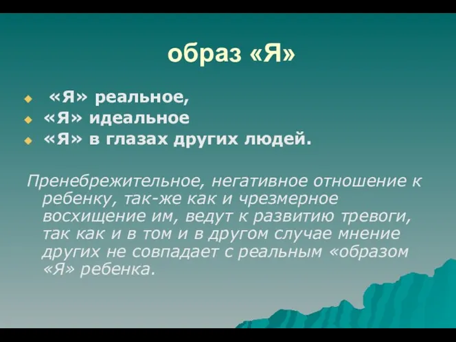 образ «Я» «Я» реальное, «Я» идеальное «Я» в глазах других людей.