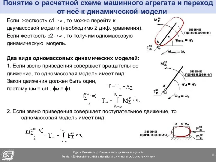 Понятие о расчетной схеме машинного агрегата и переход от неё к