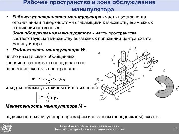 Рабочее пространство и зона обслуживания манипулятора Рабочее пространство манипулятора - часть