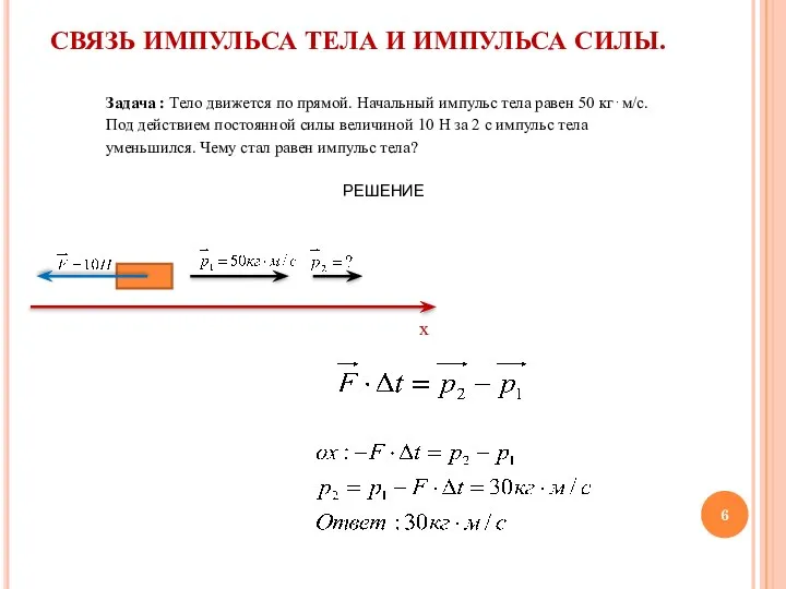 СВЯЗЬ ИМПУЛЬСА ТЕЛА И ИМПУЛЬСА СИЛЫ. Задача : Тело движется по