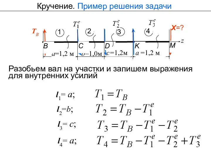 Кручение. Пример решения задачи а=1,2 м b=1,0м c=1,2м а =1,2 м