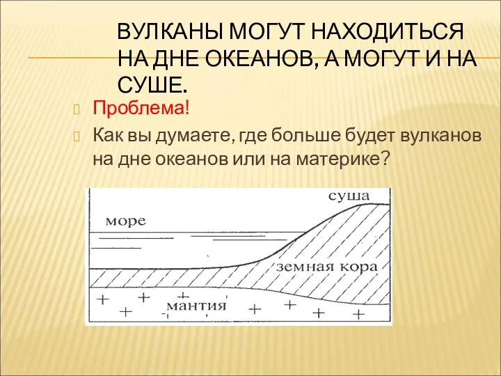 ВУЛКАНЫ МОГУТ НАХОДИТЬСЯ НА ДНЕ ОКЕАНОВ, А МОГУТ И НА СУШЕ.